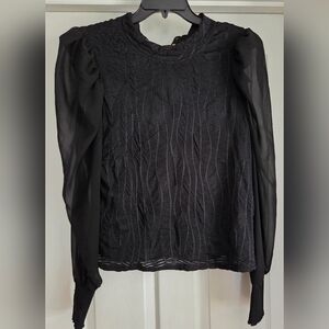 Nicole Miller Elegant Black Sheer Sleeve Blouse